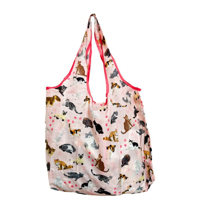 楽天肉球雑貨ホワイトアンドピーチAnimal Friends エコバッグ（猫）アニマルフレンズ 肉球 三毛猫 シャム猫 トラネコ ハチワレ 折り畳める