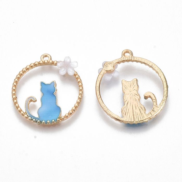 リング型猫パーツ ブルー 合金ペンダント アクセサリーパーツ 材料 ハンドメイド 猫柄 ネコ柄