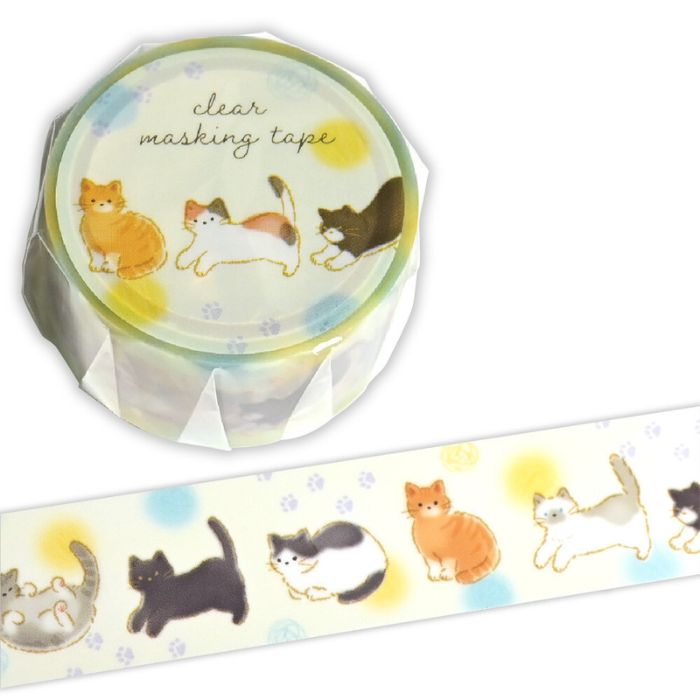 猫柄 クリアマスキングテープ 猫と水玉 ネコ柄 デコレーション マステ エヌビー社