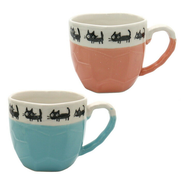 カネ仁黒猫面取マグカップ 猫柄 美濃焼 陶器 ネコ柄