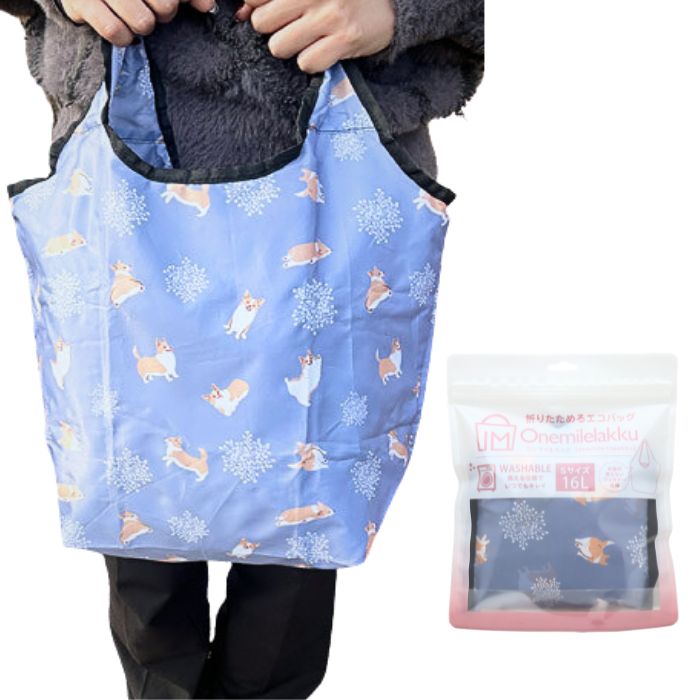 乐天商城 - コーギー エコバッグ Sサイズ 16L 折りたたみ コンパクト 買い物バッグ 犬柄 おしゃれ 軽量 マチ広 マイバッグ 収納ポーチ付 レディース ウェルシュコーギーペンブローク
