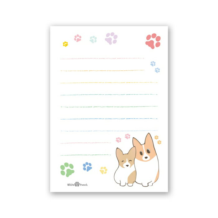 【月間優良ショップ受賞】肉球とコーギー ミニ便箋 あしあと 便せん レター 105mm×148mm