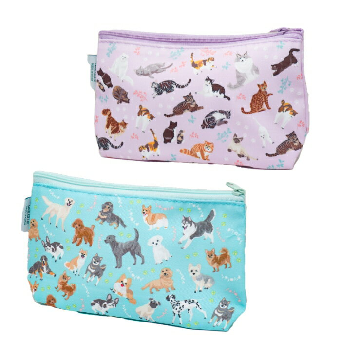 アニマルフレンズ マルチポーチ　猫 犬 キャット ドッグ ネコ柄 化粧ポーチ トラベルポーチ 柴犬 コーギー パグ フレンチブル チワワ 三毛猫 トラ猫