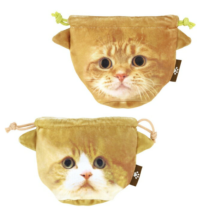 茶太郎ときなこ フェイス巾着 猫柄 チャトラ 茶トラ ネコ柄 小物入