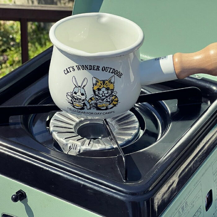 猫柄 Cat's 琺瑯プチミルクパン 550ml 鍋 ちくわねこ CAT'S WONDER OUTDOOR キャンプ ホーロー 片手鍋 調理器具 ソロキャン