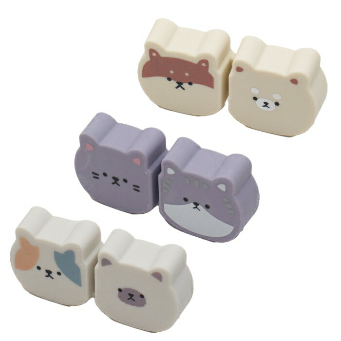 わけっこ消しゴム　ミケネコ シャム猫 サバトラ グレイ 柴犬 ポメラニアン 猫柄 犬柄