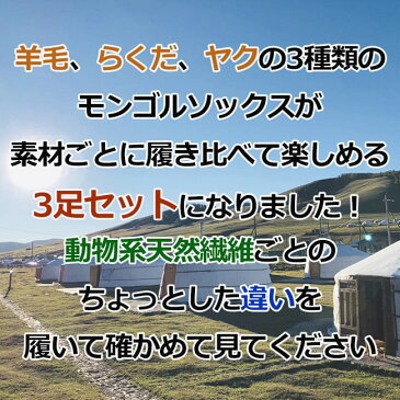 【敬老の日 靴下 ギフト 天然繊維履き比べ】 靴下 敬老の日 メンズ レディース 暖かい 冬のあったかモンゴル製ウールソックス 履き比べ3種福袋セット ギフトやプレゼントにも (22 -28cm)