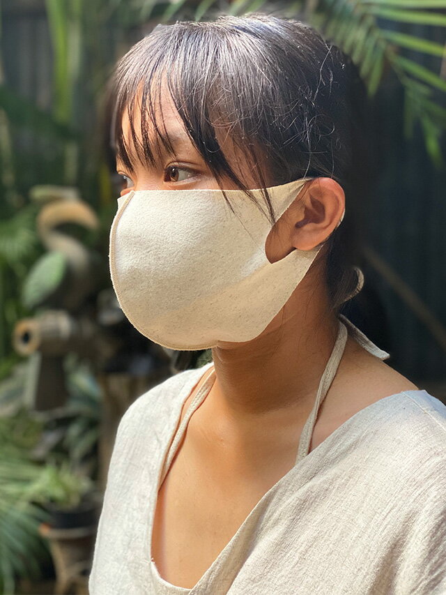 asana リネンコットン 薄手 のびのび 布マスク（ヘンプコットン インナー付き）・きなり【5枚セット 送料無料】　繰り返し 洗える 紫外線 蒸れない 肌荒れしない 耳痛くない おしゃれ かっこいい 男女兼用 花粉 PM2.5対策　ヘンプマスク