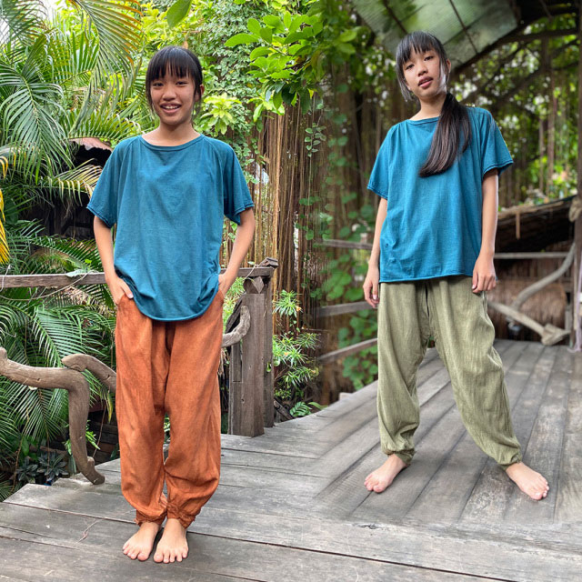 asana ヘンプ100% 薄手 作務衣 パンツ・草木染め