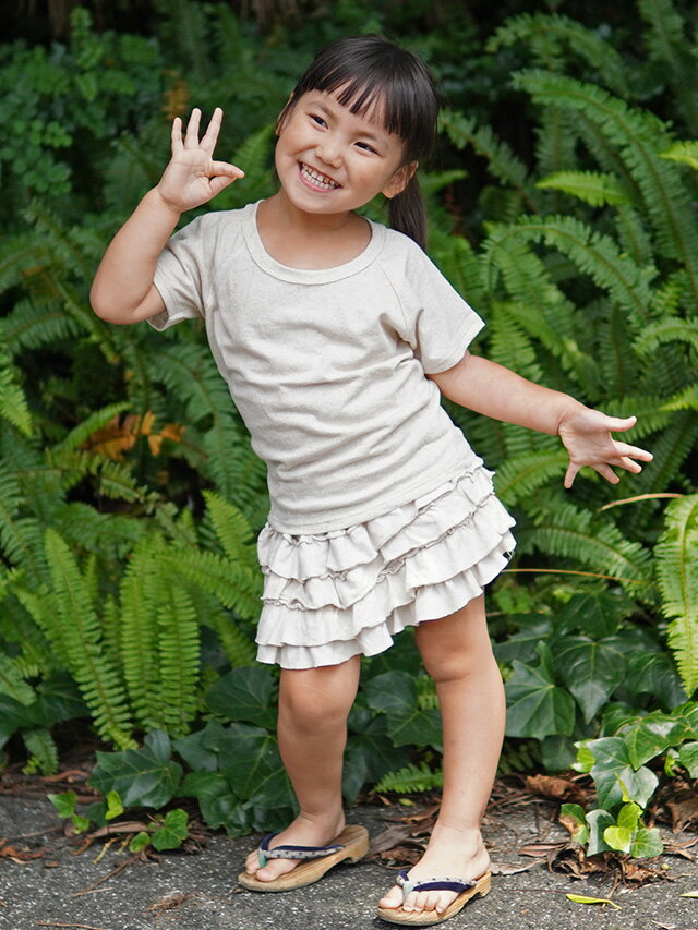 asana KIDS ヘンプコットン 薄手 ラグラン Tee＜きなり　 サイズM＞キッズ　Tシャツ 半袖 子供用　綿麻 Uネック ラグラン 麻混 カットソー エスニック アジアンファッション ゾートコーデ