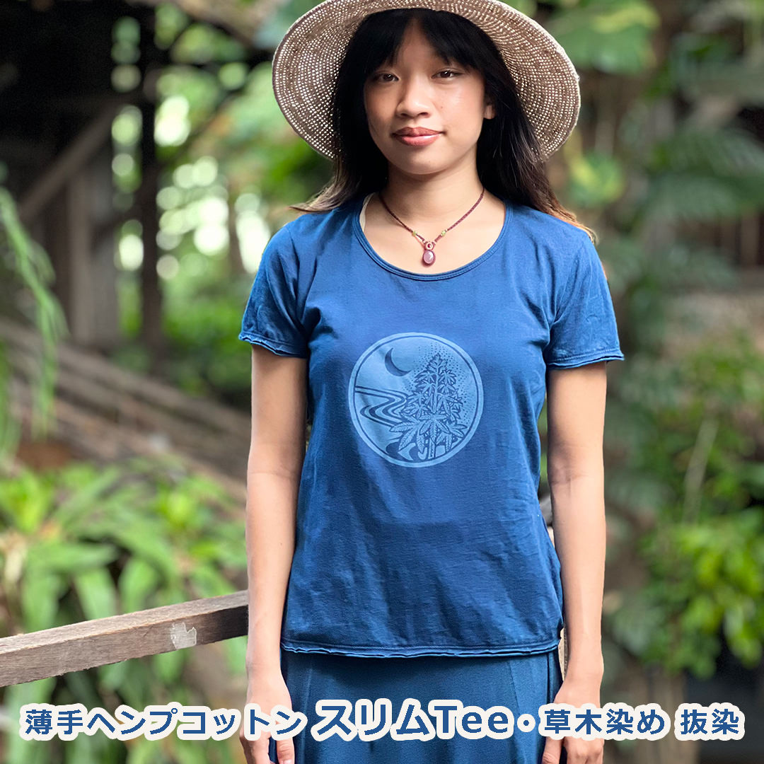 乐天商城 - パヤカ asana ヘンプコットン 薄手 スリム Tシャツ＜ 草木染め 抜染＞麻 半袖　エスニック アジアンファッション レディース 女性 リゾートコーデ