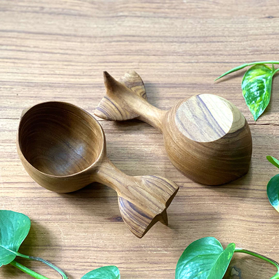 Rakuten - チーク WOOD フィッシュテール コーヒーカップ＜1個＞チークウッド アジアンインテリア エスニック アジアン雑貨
