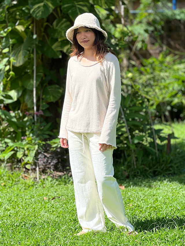 ssana ヘンプ100% デニム風 イージー パンツ＜きなり＞ 麻 レディース 女性 エスニック アジアン ファッション おしゃれコーデ ユニセックス ジェンダーフリー