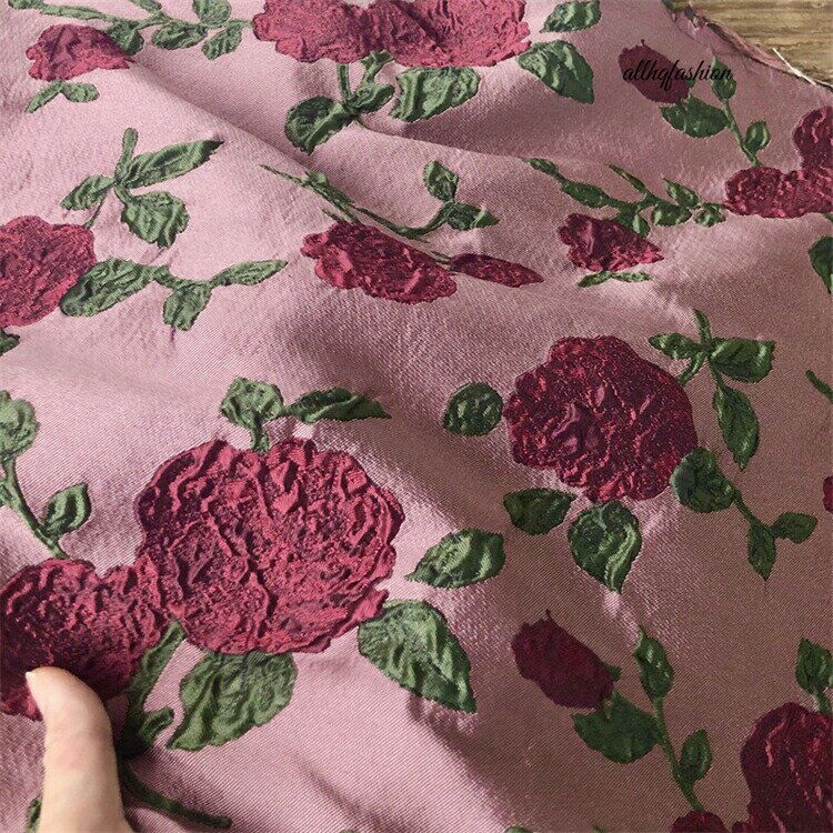 Flower Print - 「8%OFFクーポン」生地 幅160cm 0.5m売り 手芸 布 綿 手作り 高級感 可愛い刺繍 立体バラ バラ 綿麻 コットン ファブリック 布地 繊細 バッグ ワンピース