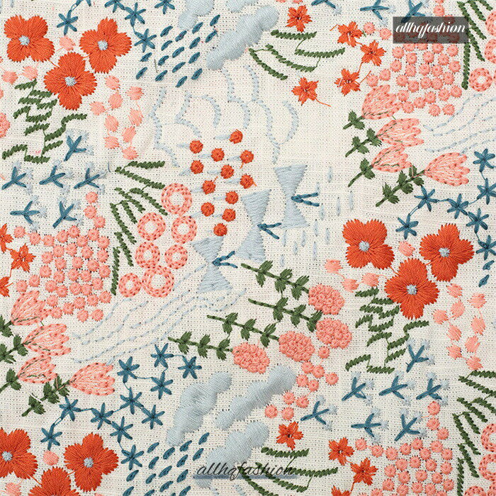 Rakuten - 【20%OFFスーパーセール】生地 幅125cm 1m売り デージー 花海 刺繍 手芸 布 綿 手作り 高級感 花柄 綿麻 コットン ファブリック 布地 繊細 バッグ ワンピース コン ホワイト ベージュ レッド