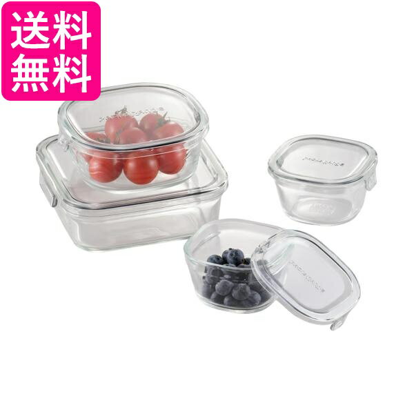 イワキ PCPRN4GY21 パック&レンジ 耐熱ガラス 角型 4点セット クールグレー 保存容器 iwaki 送料無料