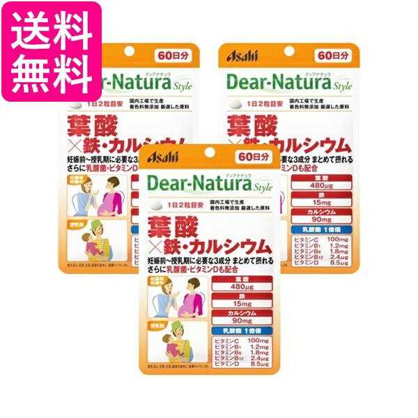 3個セット アサヒ ディアナチュラスタイル 葉酸×鉄・カルシウム 120粒 60日分 送料無料