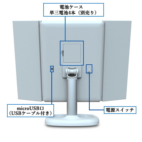 化粧鏡LED女優ミラー三面鏡卓上折りたたみ式おしゃれメイクLED三面鏡22LEDライト付き送料無料