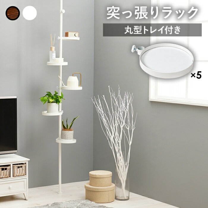 Rakuten - HAGIHARA [直送5]好きな場所で好きな高さに！突っ張り棒＆パーツ 6点セット(丸型トレイ)ポールラック KTR-3116-WH ホワイト×ホワイト
