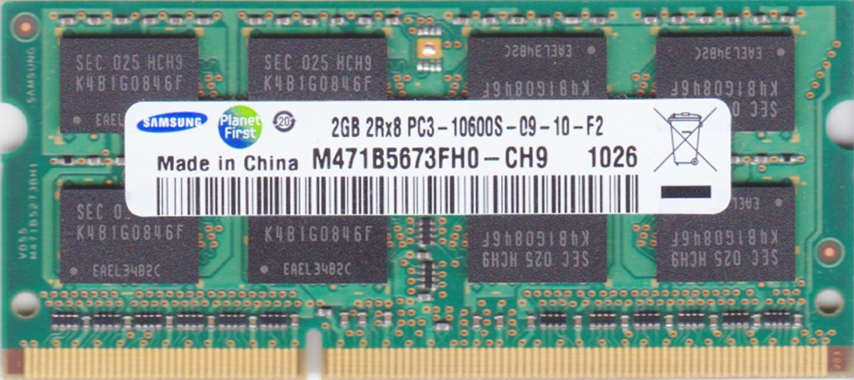 【ポイント2倍】SAMSUNG PC3-10600S (DDR3-1333) 2GB SO-DIMM 204pin ノートパソコン用メモリ 2GB 型番：M471B5673FH0-CH9 両面実装 (2Rx8) 動作保証品【中古】