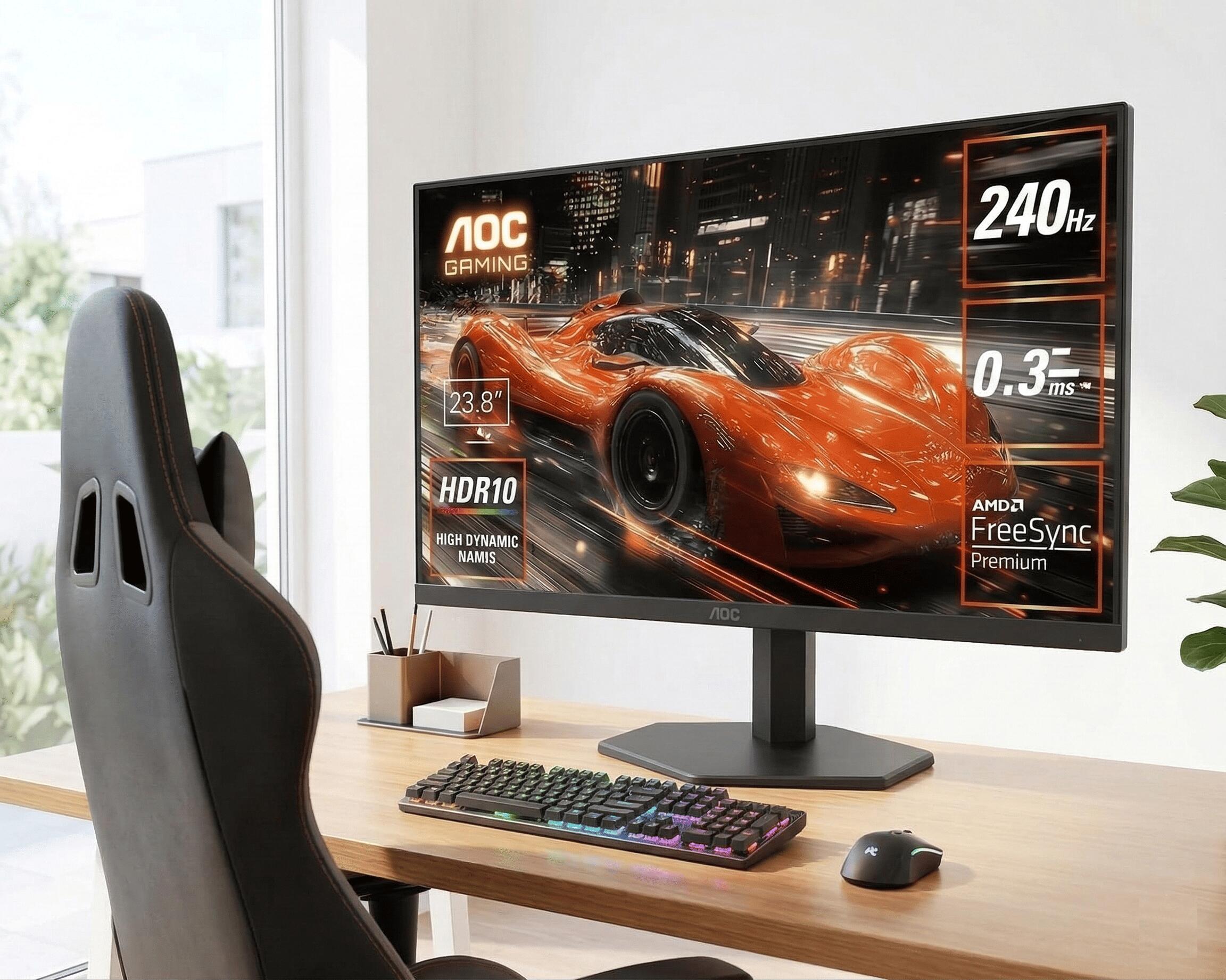 AOC エーオーシー ゲーミングモニター 24G11ZE/11 23.8インチ フルHD FastIPS 240Hz 1ms 0.3ms HDMI DisplayPort HDR10 チルト ゲーミングディスプレイ 23.8型 24型 1080p ノングレア 非光沢 ブラック