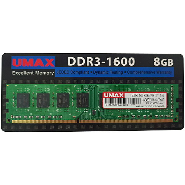 楽天PC＆家電《CaravanYU 楽天市場店》【送料無料】UMAX UM-DDR3S-1600-8GB デスクトップPC用メモリー UDIMM DDR3-1600 8GB 1枚組【在庫目安:お取り寄せ】