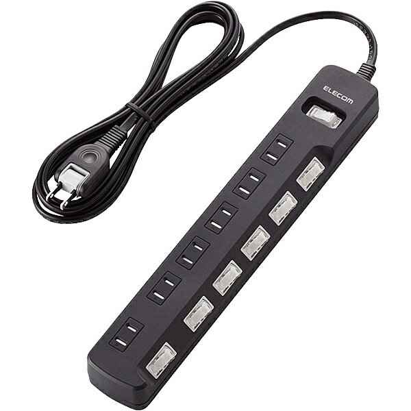 【送料無料】ELECOM T-K8A-2625BK 雷ガードタップ/ 一括＆個別スイッチ/ ほこり防止シャッター付/ 6個口/ 2.5m/ ブラック【在庫目安:お取り寄せ】| 電源タップ