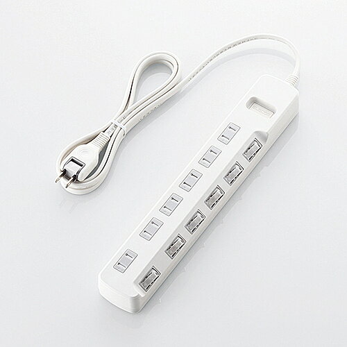 ELECOM T-E6A-2620WH 省エネタップ/ 個別スイッチ/ ほこり防止シャッター付/ 6個口/ 2.0m/ ホワイト【..