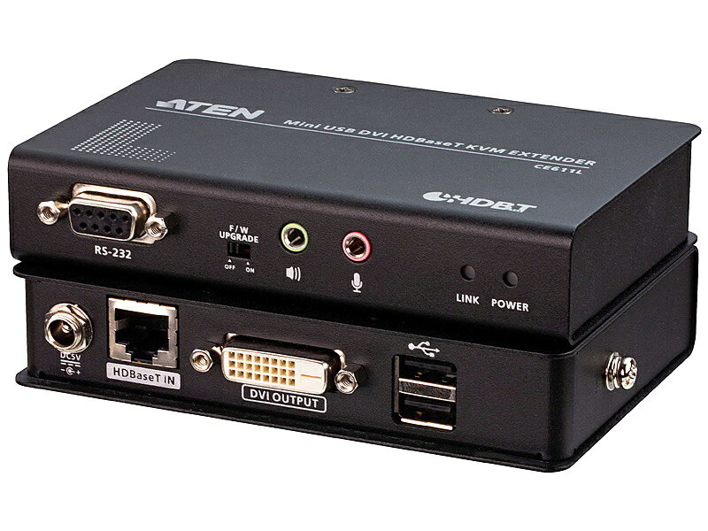 USB DVI ミニKVMエクステンダー CE611は、DVIビデオ（解像度1920×1200）、ステレオオーディオ、USB、RS-232の各信号を、1本のCat6aケーブルで最大100m延長することができるUSB DVI HDBaseT ミニKVM エクステンダーです。小型なデザインかつ手頃な価格でありながら、各種信号に対応すると同時にケーブルの接続も簡単なCE611は、交通管制センター、医療施設、工業用倉庫、ワークステーションの延長など、リモートアクセスが必要とされる環境に理想的な製品です。 詳細スペック 電気用品安全法(本体)非対象 電気用品安全法(付属品等)適合/例外承認 電気用品安全法(備考)本体電源なし（付属ACアダプター適合）