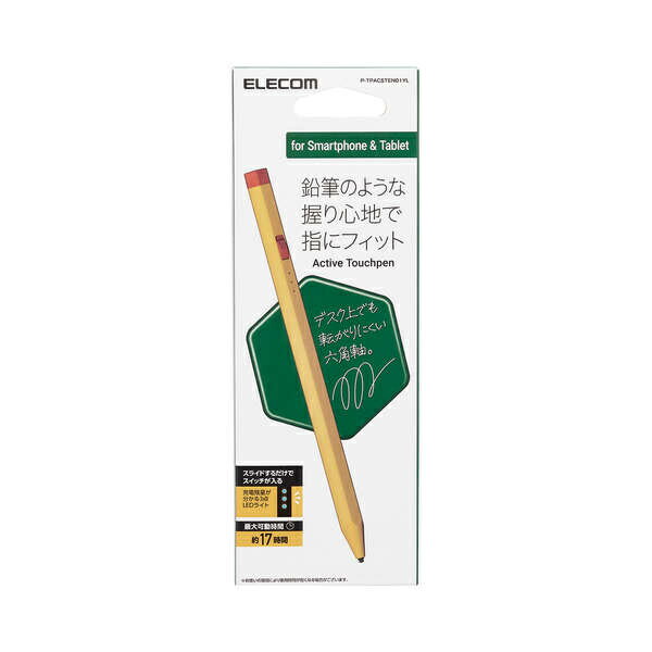 【送料無料】ELECOM P-TPACSTEN01YL タッチペン/ スタイラス/ 鉛筆型/ 六角/ リチウム充電式/ 汎用/ 磁気吸着/ USB-C充電/ ペン先交換可能/ ペン先付属なし/ イエロー【在庫目安:お取り寄せ】| アクセサリのサムネイル