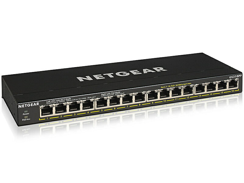 【送料無料】NETGEAR GS316PP-100AJS PoE+対応(183W) ギガビット16ポート アンマネージスイッチ【在庫目安:僅少】
