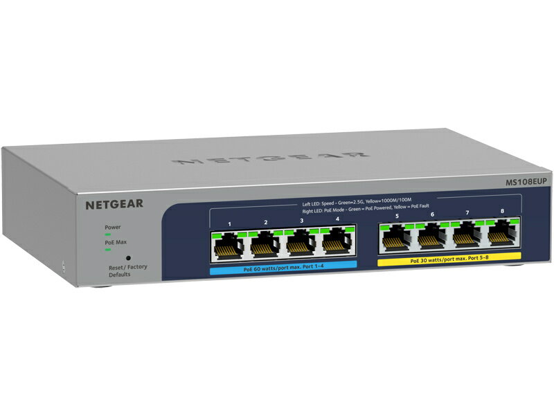 【在庫目安:あり】【送料無料】NETGEAR MS108EUP-100JPS Ultra60 PoE++対応 (230W) 1G/ 2.5Gマルチギガ8ポートアンマネージプラススイッチ| パソコン周辺機器 スイッチングハブ L2スイッチ