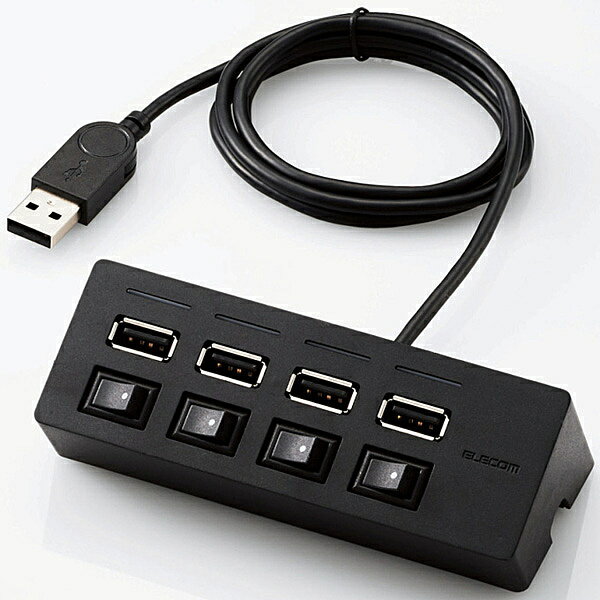 ELECOM U2H-TZS428BBK USB2.0ハブ/ 機能主義/ 個別スイッチ付/ バスパワー/ 4ポート/ 100cm/ ブラック【在庫目安:お取り寄せ】