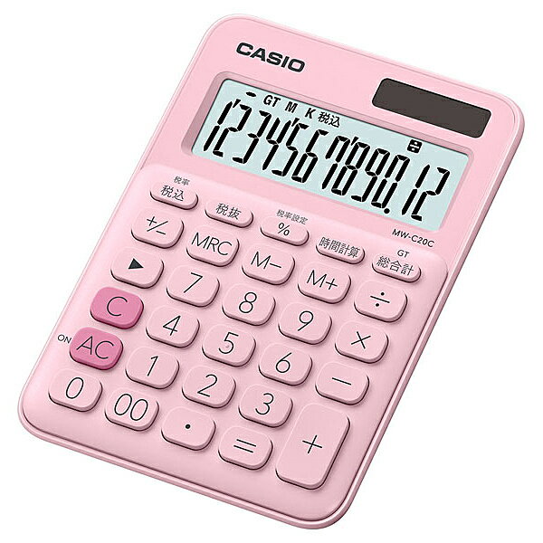 CASIO MW-C20C-PK-N カラフル電卓 ミニジャストタイプ ペールピンク【在庫目安:お取り寄せ】| 事務機 電卓 計算機 電子卓上計算機 小型..