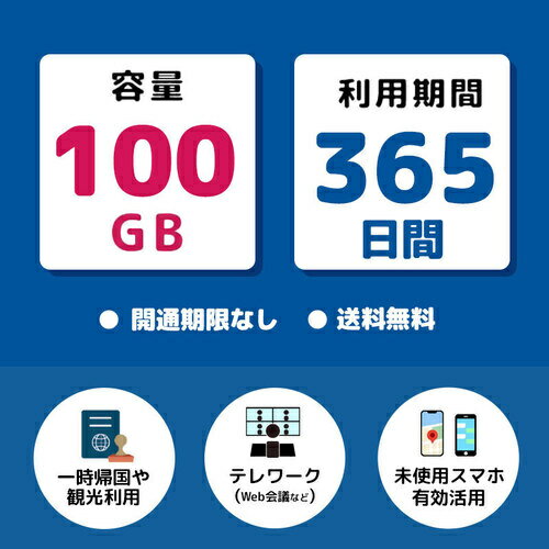 プリペイドSIM 100GB 365日 ドコモ ●1日のデーター通信量に制限なし●Docomo MVNO回線 4G/LTE対応 ●日本全国通信が可能。海外の通信事業者のネットワークを経由しないため、Paypayなどの日本IP認証アプリに対応...