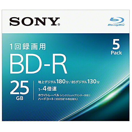 楽天PC＆家電《CaravanYU 楽天市場店》SONY（VAIO） 5BNR1VJPS4 ビデオ用BD-R 追記型 片面1層25GB 4倍速 ホワイトワイドプリンタブル 5枚パック【在庫目安:お取り寄せ】