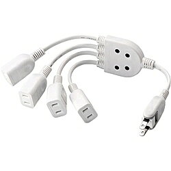 ACアダプタ用電源延長コード/2P/4個口/ホワイト ■幅の広いACアダプタの接続に最適なACアダプタ用電源延長コードです。 ■差込口が独立しているので、隣の差込口をふさぐことなくACアダプタを接続可能です。 ■ACアダプタを4個接続できる4個口タイプです。 ■プラグ部には抜き差ししやすいくぼみを設けています。 ■差込口に耐熱性に優れたユリア樹脂を使用し、万一の発熱の際にも融解しにくく、電気火災の防止に有効です。 ■トラッキング現象による火災の防止に役立つ、絶縁キャップ付きのコンセントプラグを採用しています。 ■電源コードには社団法人日本配線器具工業会規格(JWDS0010)に適合した二重被ふくコードを採用しており、断線や被ふく破れによる感電・火災の防止に有効です。 ■狭い場所でも配線しやすい180°スイングプラグを採用しています。 ■カラー:ホワイト ■長さ:0.2m ■使用目的・用途:4個のACアダプタなどの使用時に、無駄なくコンセントを使用できます。 ■定格:15A・125V・1500Wまで ■コンセントタイプ:2P ■コンセント個口:4 ■ケーブル径:4.2×7.6mm ■環境配慮事項:本製品は日本国内の電源を想定して設計されていますので、日本国外ではご使用いただけません。 詳細スペック 電気用品安全法(本体)適合 電気用品安全法(付属品等)付属品等無し 電気用品安全法(備考)特定電気用品