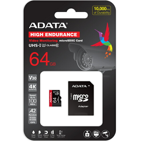 A-DATA Technology AUSDX64GUI3V30SHA2-RA1 microSDXCカード 64GB UHS-I U3 CLASS10 高耐久仕様 SD変換アダプター付属/ 2年保証【在庫..