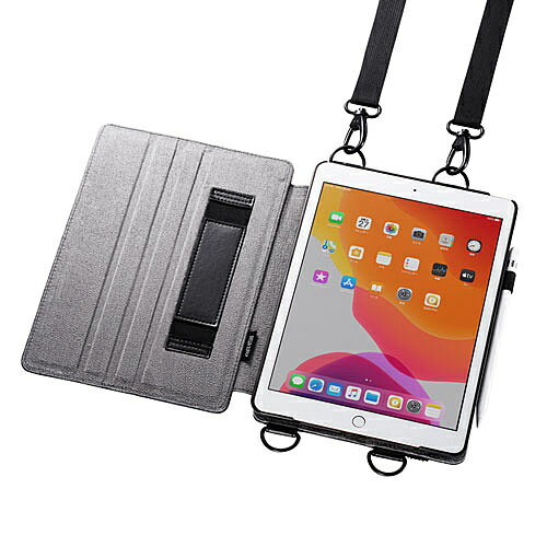 【送料無料】サンワサプライ PDA-IPAD1612BK iPad 10.2インチ スタンド機能付きショルダーベルトケース（ブラック）【在庫目安:お取り寄せ】