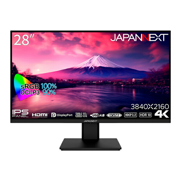 【在庫目安:あり】【送料無料】JAPANNEXT JN-IPSD28UR-C65W 液晶ディスプレイ 28型/ 3840×2160/ HDMI×1、DP×1、USB-C×1/ ブラック/ スピーカー：有/ 1年保証のサムネイル