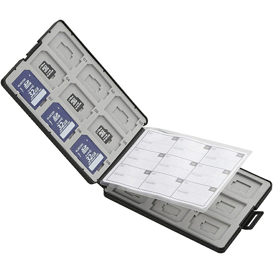 ELECOM CMC-SDCPP36BK メモリカードケース/ インデックス台紙付き/ SD18枚+microSD18枚収納/ ブラック【在庫目安:お取り寄せ】