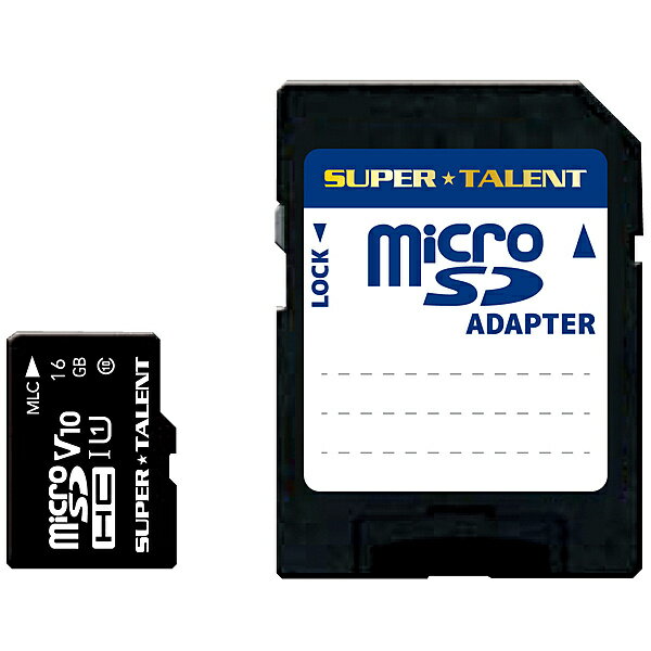 スーパータレント ST16MSU1PD UHS-I 高耐久 3D MLC NAND採用 microSDHCメモリーカード 16GB Class10 変換アダプタ付【在庫目安:お取り寄せ】