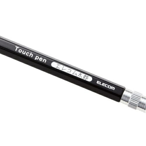 ELECOM P-TPENSEBK スマートフォン・タブレット用タッチペン/ 六角鉛筆型/ ストラップホール付き/ 導電繊維タイプ/ ペン先交換可能/ ブラック【在庫目安:お取り寄せ】| アクセサリ
