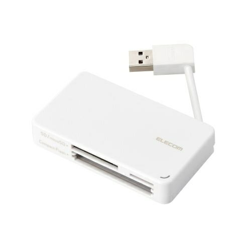 ELECOM MR-K304WH メモリリーダライタ/ ケーブル収納タイプ/ USB2.0対応/ ケーブル6cm/ SD+microSD+CF対応/ ホワイト【在庫目安:お取り寄せ】| パソコン周辺機器