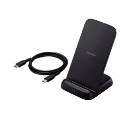 【送料無料】ELECOM W-QS08BK Qi規格対応ワイヤレス充電器/ 最大出力10W/ スタンドタイプ/ EPP規格対応/ USB-C - USB-Cケーブル付属/ ブラック【在庫目安:お取り寄せ】