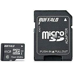 UHS-I Class1 microSDHCカード SD変換アダプター付 16GB ●リード最大40MB/sの高速転送●UHSスピードクラス1に対応。対応機器との高速転送を実現。●防水性能を示す規格「JIS防水保護等級7(IPX7)」準拠。●スマートフォンや携帯電話などさまざまな機器に対応●付属の変換アダプターを使用することで、microSDHCだけではなく、SDHCにも対応(64GB)●書き込みを禁止してデータを守る「誤消去防止スイッチ」●SDMI規格準拠●RoHS基準値準拠