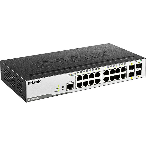 【送料無料】D-Link DGS-3000-20L/B1 DGS-3000-20L Managed L2スイッチ 10/ 100/ 1000BASE-Tポート×16、SFPスロット×4、リミテッドライフタイム保証対象【在庫目安:お取り寄せ】