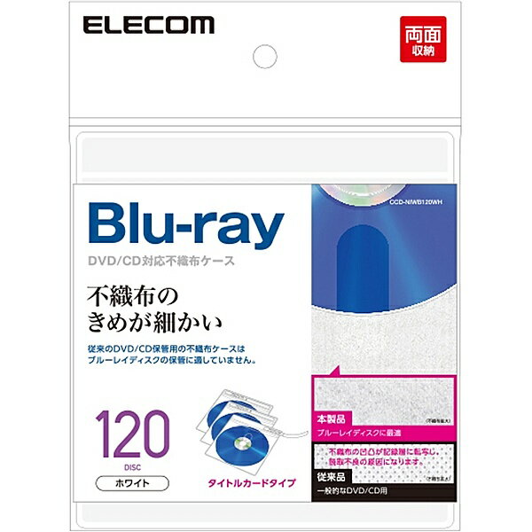 ELECOM CCD-NIWB120WH 不織布ケース/ Blu-ray対応/ 両面収納/ タイトルカード付/ 60枚入/ 120枚収納/ ..