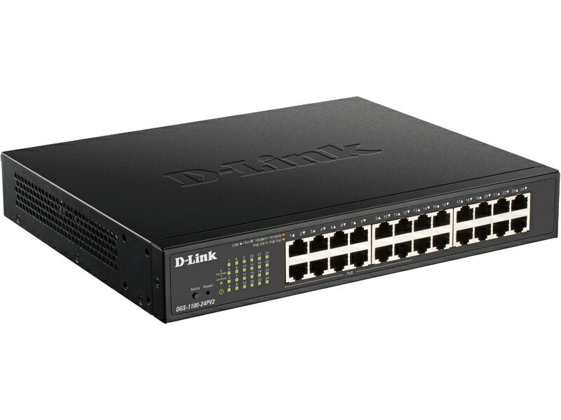 【送料無料】D-Link DGS-1100-24PV2/A3 ギガビットL2 Easyスマートスイッチ、PoE+対応(最大100W給電)、電源内蔵、ファンレス、10/ 100/ 1000BASE-Tポート×24(うち12ポートPoE+給電)、リミテッドライフタイム保証