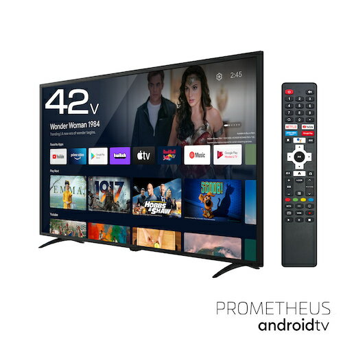 42型 AndroidTV/チューナーレス スマートテレビ Android TV チューナーレススマートテレビ。42型フルハイビジョン。ネットに接続して様々なコンテンツを大画面視聴。アンドロイドテレビ対応アプリで、Youtube や Netfrix、Amazon Prime Video といった 動画配信サービスのコンテンツを上下左右 176 度の幅広い視野角で見やすく美しい映像を楽しめます。 詳細スペック 画面サイズ42型 パネル種類液晶 画素数(水平)1920 画素数(垂直)1080 HDMI入力端子数2個 光デジタル音声出力端子数1個 音声映像入力端子4極ミニプラグ 音声映像出力端子光デジタル音声出力 スピーカー8W+8W PC入力端子HDMIVer.2.0標準規格 LAN端子10/100Mbps 定格消費電力75W 待機消費電力0.5W 付属品スタンド一式、ネジ4本、リモコン1個、単4形乾電池2個、取扱説明書1部、壁面取り付け用アダプター一式 本体サイズ(H×W×D)955×567×194mm 本体重量5.6kg 備考地上波の受信はできません 電気用品安全法(本体)適合 電気用品安全法(付属品等)非対象